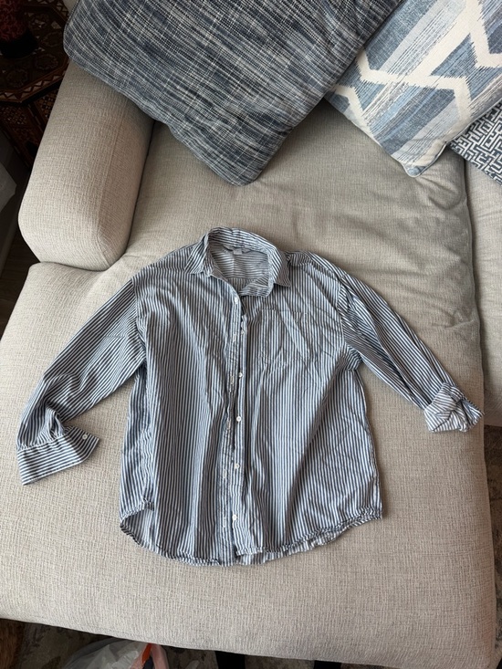 Old Navy Tops - Old Navy Blue and White Vertical Stripe Button-Down Shirt